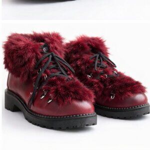 ELENA Italy Burgundy Fur-Trim Leather Boots – Worn Once – Size 6 (EU 36)